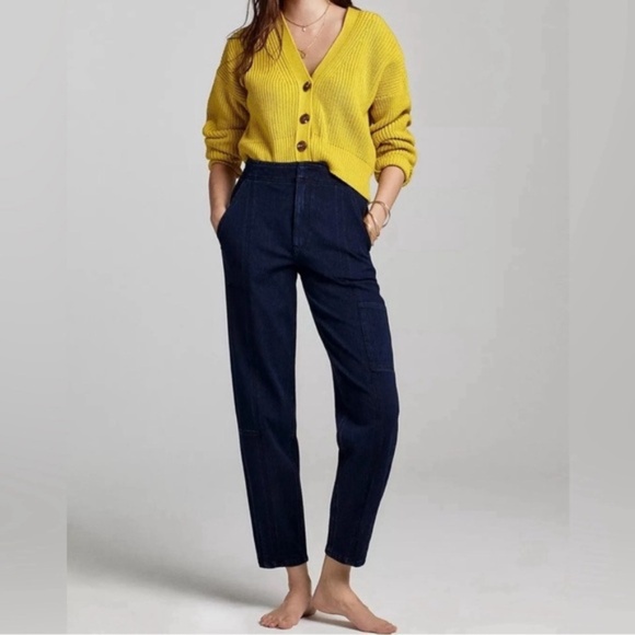 Pilcro Anthropologie Ultra High Rise Barrel Utility Jeans Tapered Dark Blue 31 - Picture 2 of 2